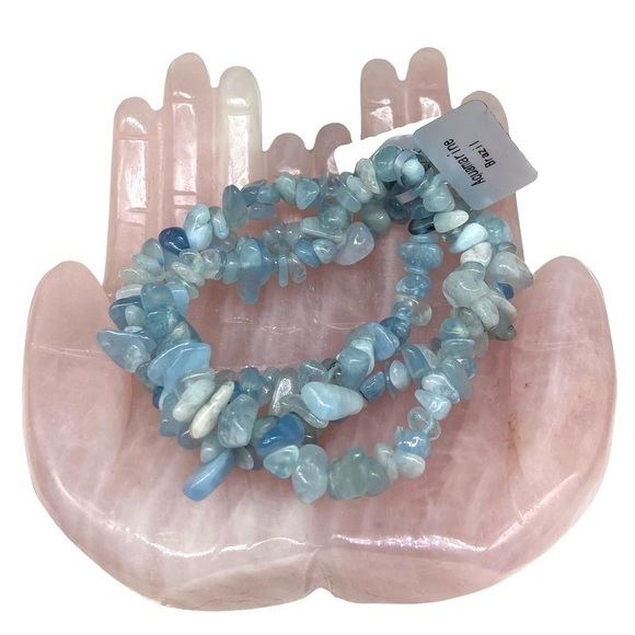 Aquamarine Gemstone Chips Beaded Stretch Bracelet Natural Stone Crystal Chip - Picture 1 of 4